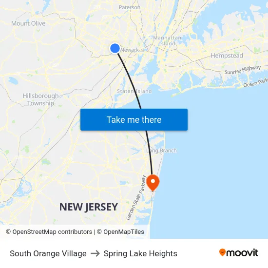 South Orange Village to Spring Lake Heights map