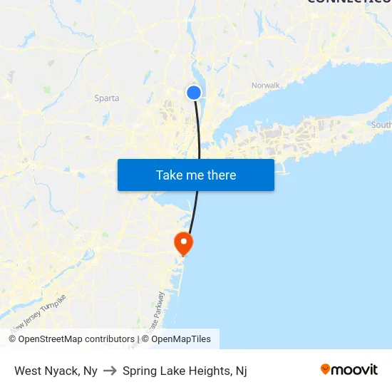 West Nyack to Spring Lake Heights, Nj map