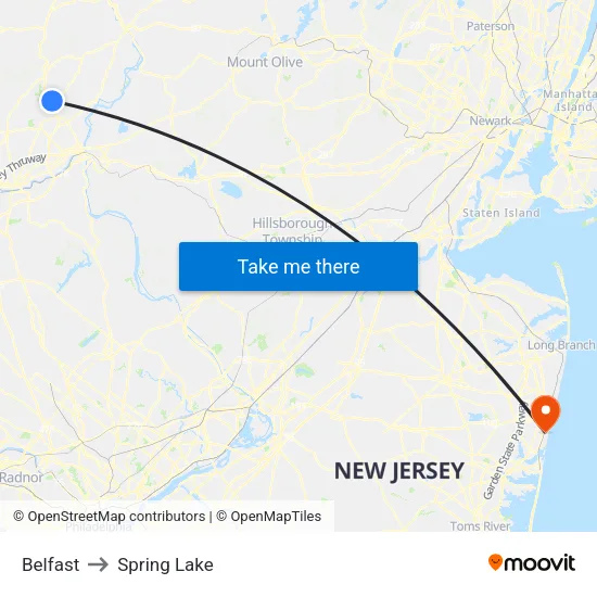 Belfast to Spring Lake map