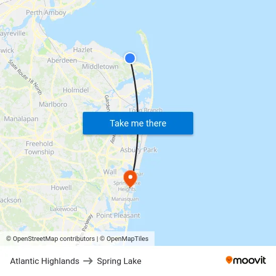 Atlantic Highlands to Spring Lake map