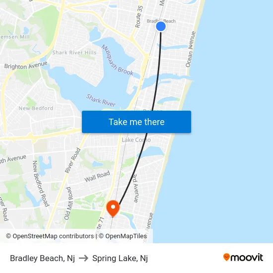 Bradley Beach to Spring Lake, Nj map