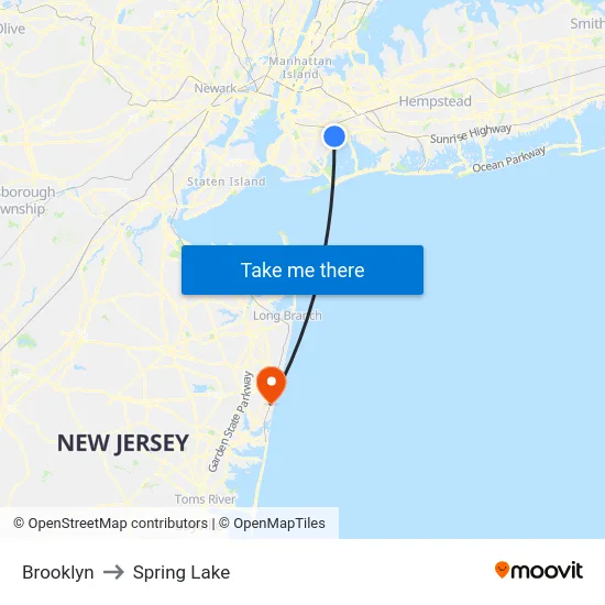 Brooklyn to Spring Lake map