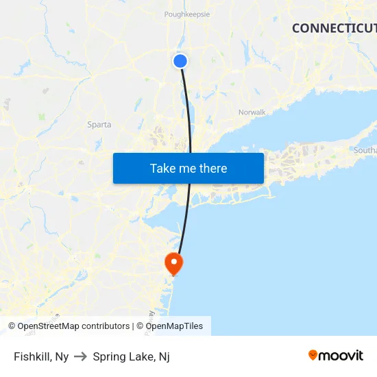 Fishkill to Spring Lake, Nj map