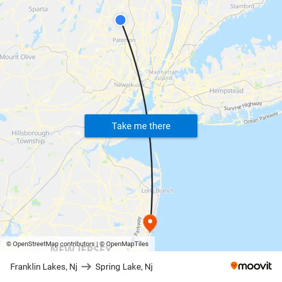 Franklin Lakes to Spring Lake, Nj map
