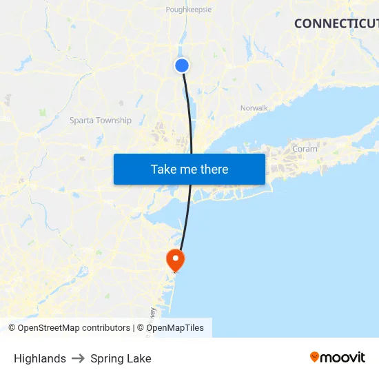 Highlands to Spring Lake map