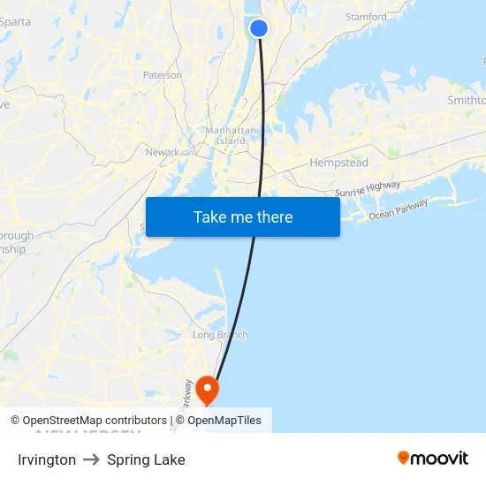 Irvington to Spring Lake map