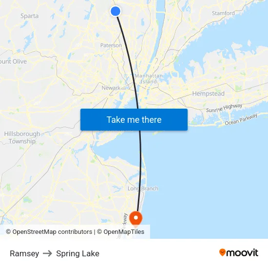 Ramsey to Spring Lake map