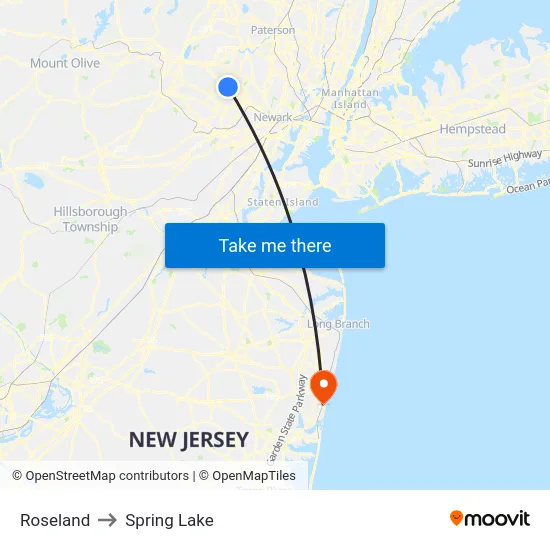 Roseland to Spring Lake map