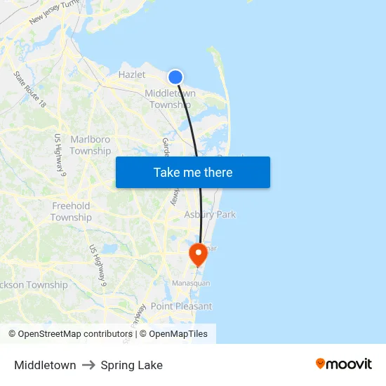 Middletown to Spring Lake map