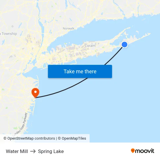 Water Mill to Spring Lake map