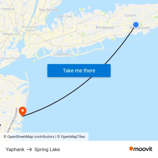 Yaphank to Spring Lake map