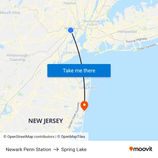 Newark Penn Station to Spring Lake map