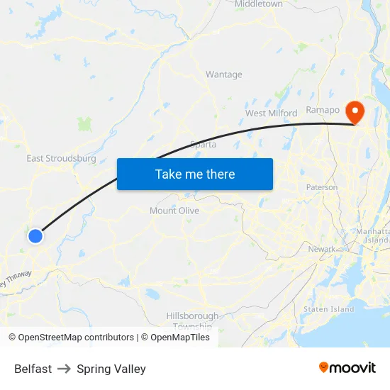 Belfast to Spring Valley map