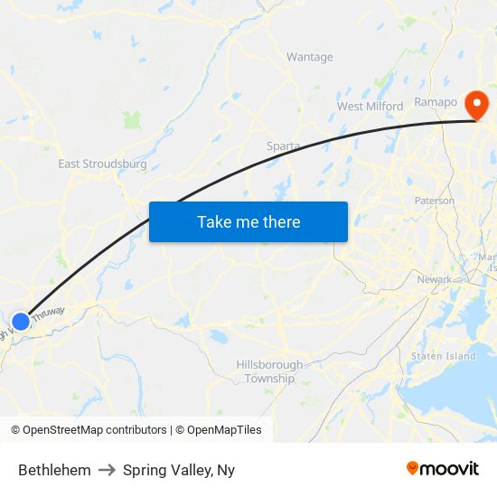 Bethlehem to Spring Valley, Ny map