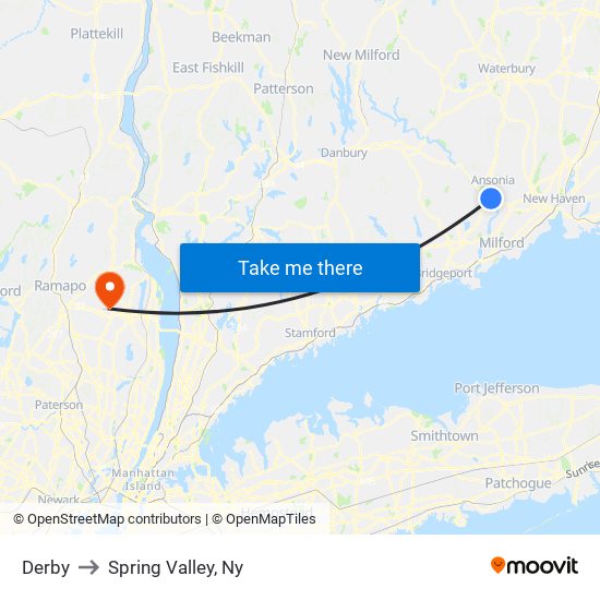 Derby to Spring Valley, Ny map