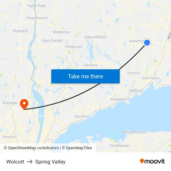 Wolcott to Spring Valley map