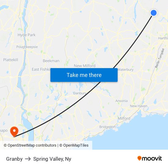 Granby to Spring Valley, Ny map