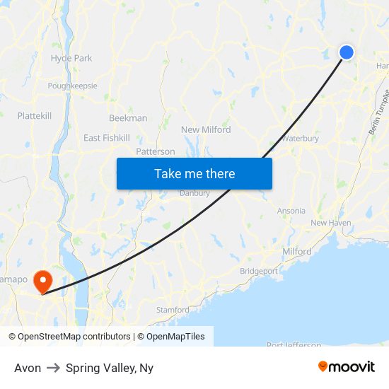 Avon to Spring Valley, Ny map