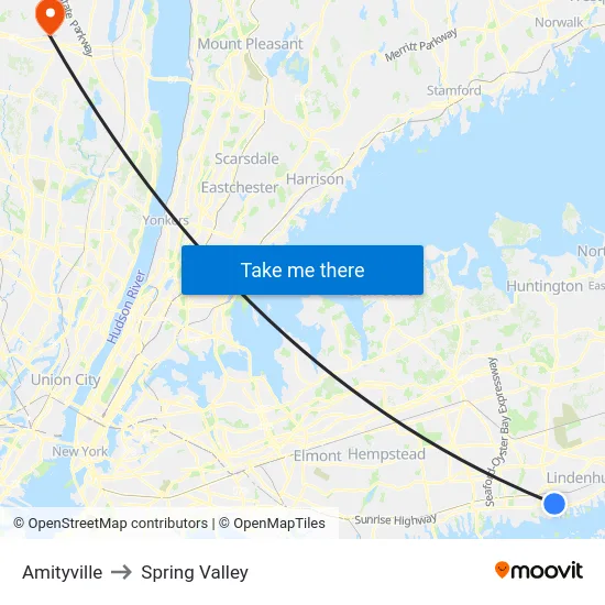 Amityville to Spring Valley map