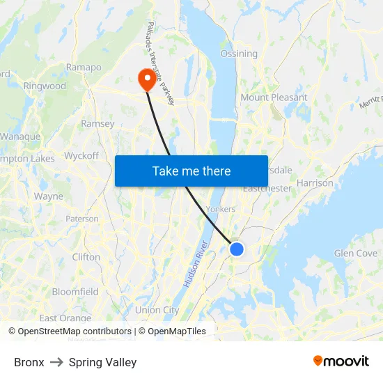 Bronx to Spring Valley map