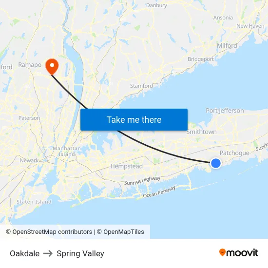 Oakdale to Spring Valley map