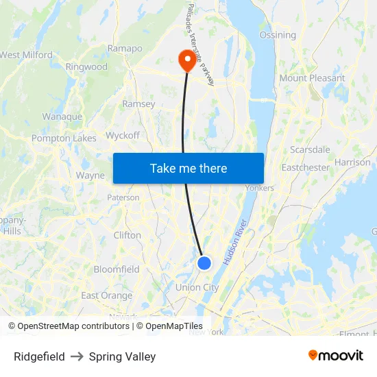 Ridgefield to Spring Valley map