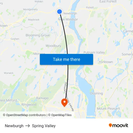 Newburgh to Spring Valley map