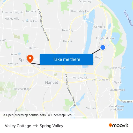 Valley Cottage to Spring Valley map