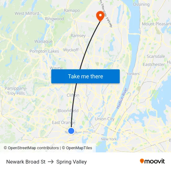 Newark Broad St to Spring Valley map