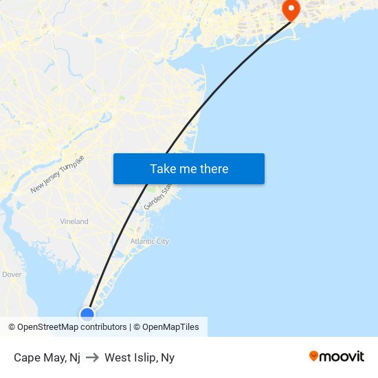 Cape May, Nj to West Islip, Ny map