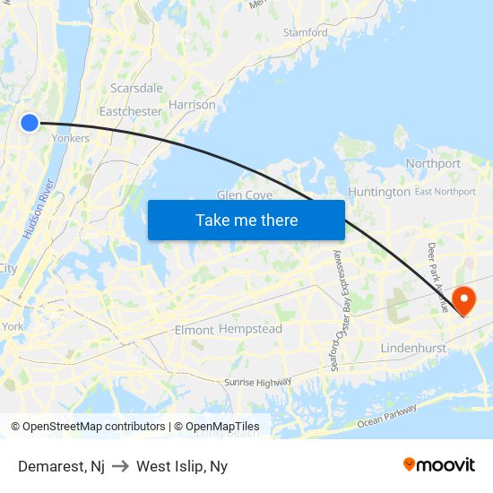 Demarest, Nj to West Islip, Ny map