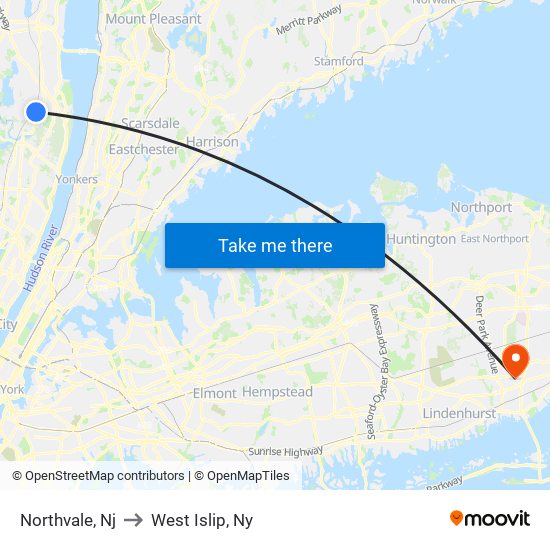 Northvale, Nj to West Islip, Ny map