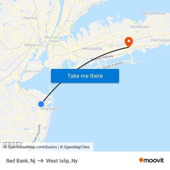 Red Bank, Nj to West Islip, Ny map