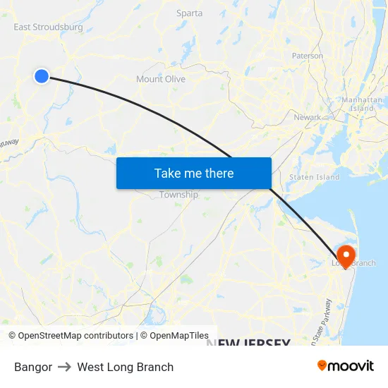 Bangor to West Long Branch map