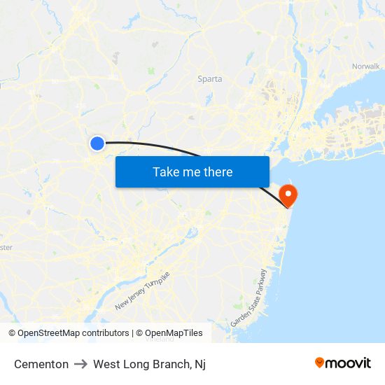 Cementon to West Long Branch, Nj map