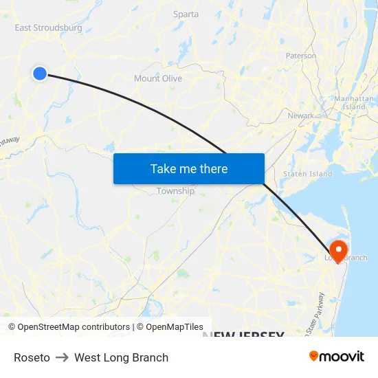 Roseto to West Long Branch map