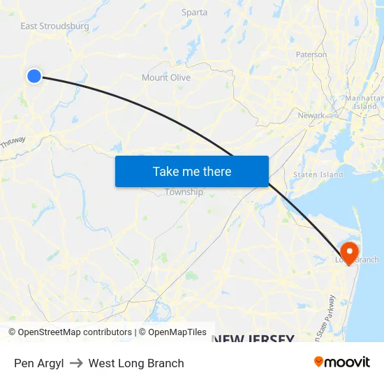 Pen Argyl to West Long Branch map