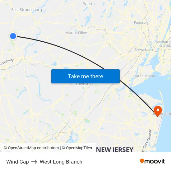 Wind Gap to West Long Branch map
