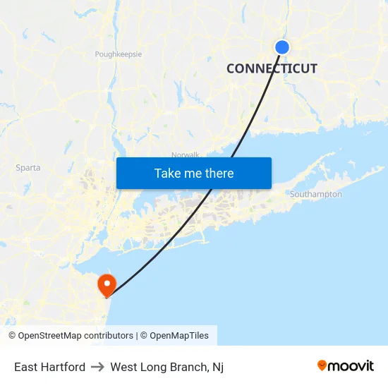 East Hartford to West Long Branch, Nj map