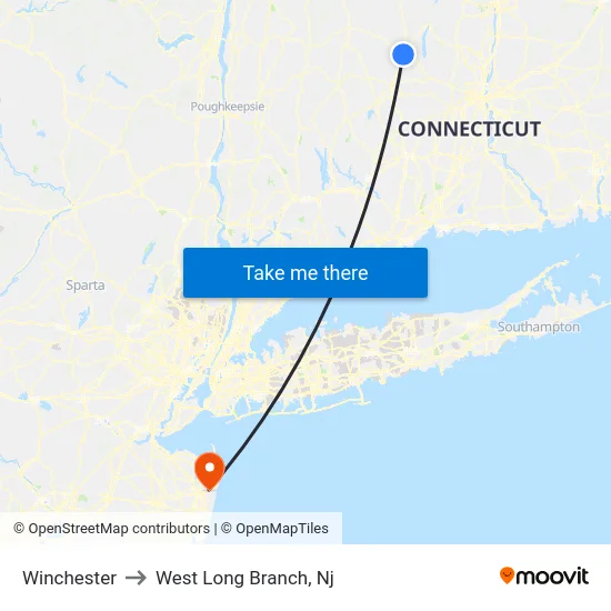Winchester to West Long Branch, Nj map