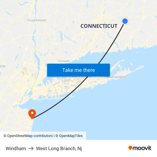 Windham to West Long Branch, Nj map