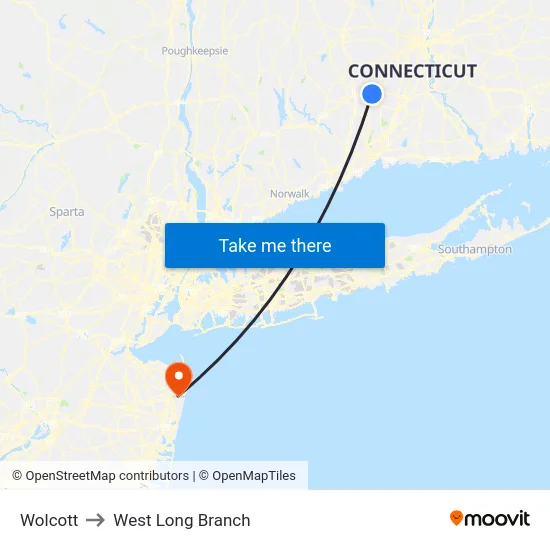 Wolcott to West Long Branch map