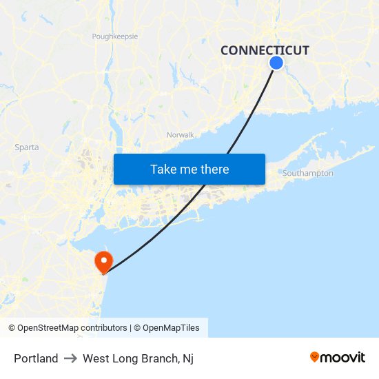 Portland to West Long Branch, Nj map