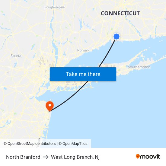 North Branford to West Long Branch, Nj map