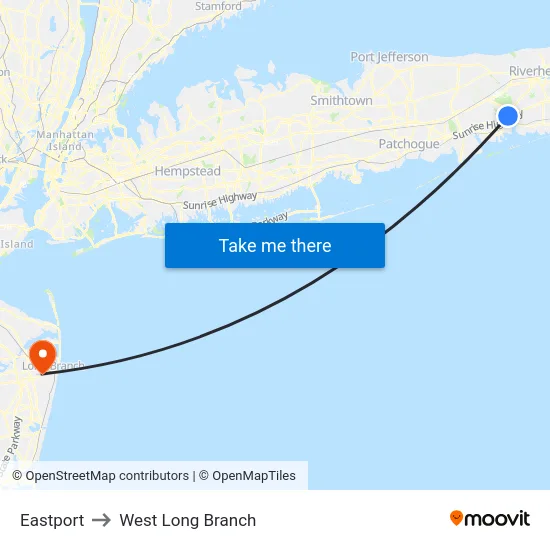 Eastport to West Long Branch map