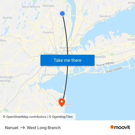 Nanuet to West Long Branch map