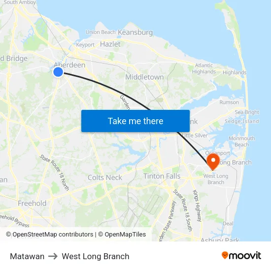 Matawan to West Long Branch map