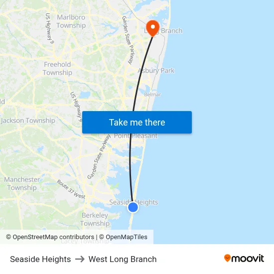 Seaside Heights to West Long Branch map