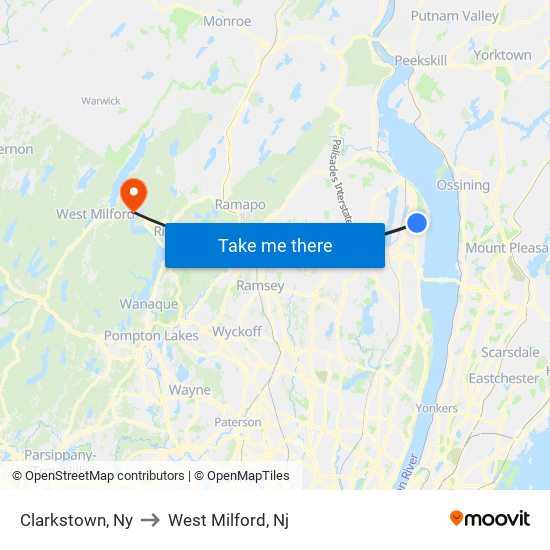 Clarkstown, Ny to West Milford, Nj map