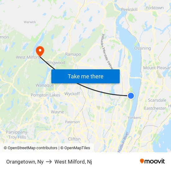 Orangetown, Ny to West Milford, Nj map